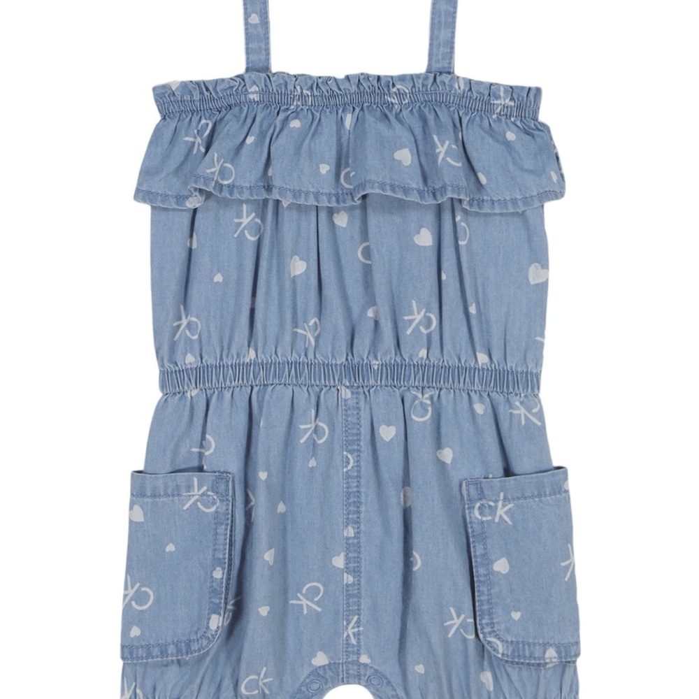 Calvin Klein Light Denim Blue Heart-Print Romper